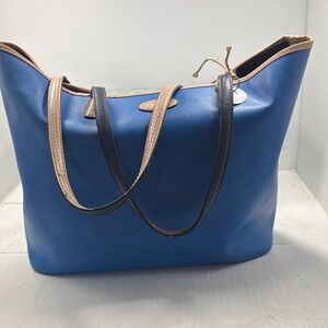 Coach-Blue Leather Tote Bag with Contrast Trim - Women